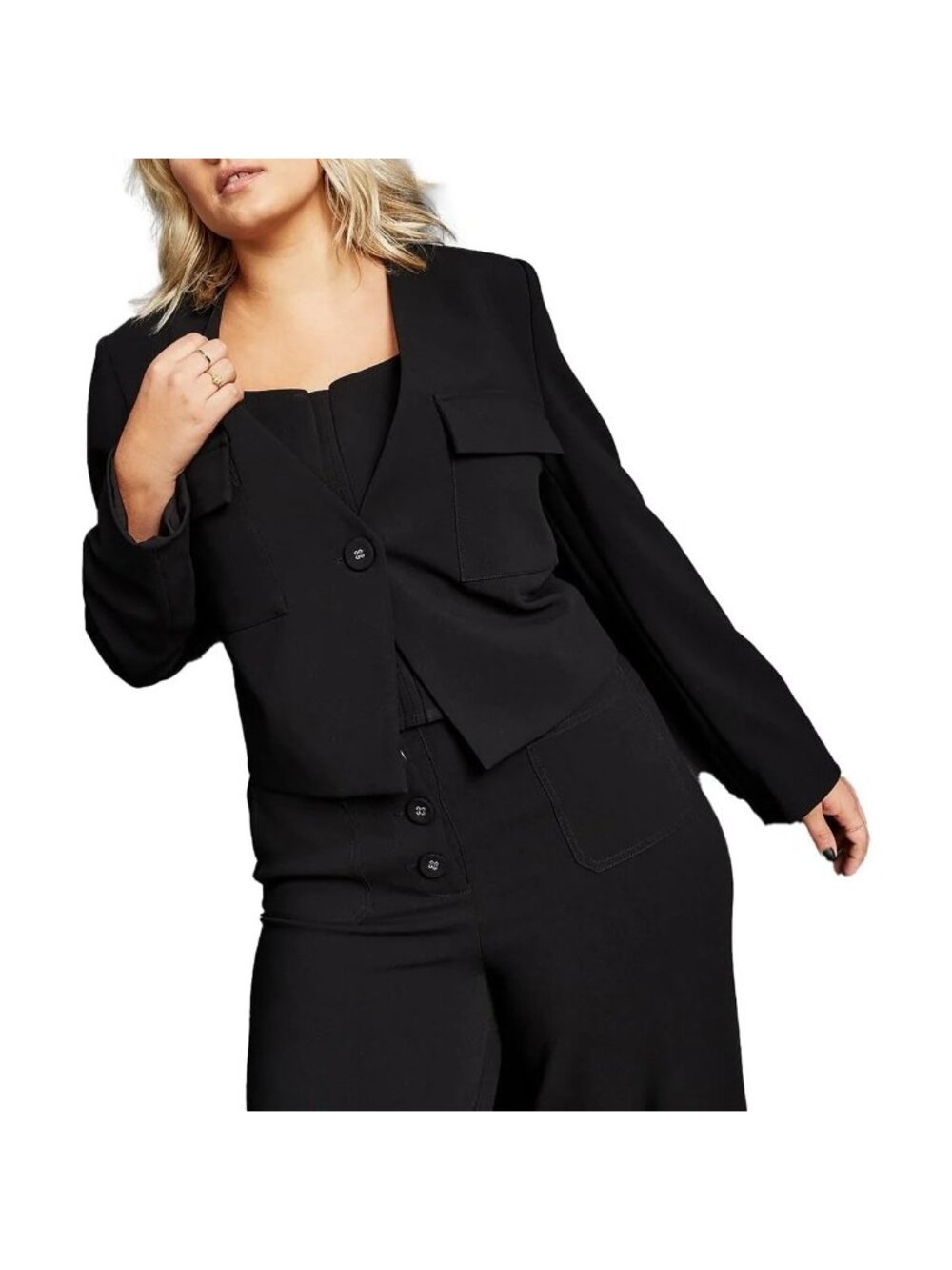 Royalty by Maluma Womens Collarless Suit One-Button Blazer Black Size XL NWT